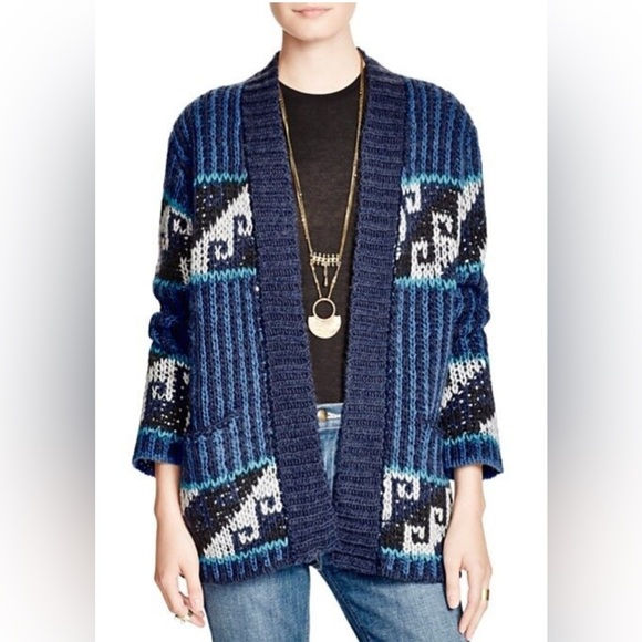 Free People Time  Again Western Chunky Knit Oversized Cardigan Sz Small jacket - Picture 1 of 7